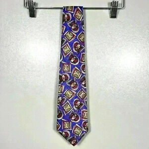 VINTAGE 80s Cezani 100% Silk Italian Tie Necktie Blue Street Art Bold 57 x 3.75